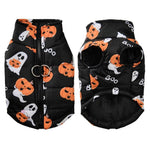Load image into Gallery viewer, Waterproof and windproof Halloween dog jacket with pumpkin and ghost print, warm coat for small and medium pets.