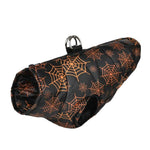 Load image into Gallery viewer, Waterproof and windproof Halloween dog jacket with orange spiderweb print, designed for small and medium dogs and cats.