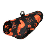 Load image into Gallery viewer, Waterproof and windproof Halloween dog jacket with warm pumpkin and paw print design for small and medium pets