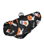 Load image into Gallery viewer, Waterproof black dog jacket with Halloween pumpkin and ghost print, warm and windproof for small and medium pets.