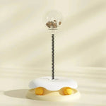 Load image into Gallery viewer, Yellow Interactive Cat Toy & Feeder Set with white top and yellow balls, featuring a spring-mounted treat globe for solo entertainment.