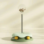 Load image into Gallery viewer, Green Interactive Cat Toy & Feeder Set with yellow turntable balls and spring-mounted treat globe, ideal for solo cat play.