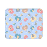 Load image into Gallery viewer, Light blue cooling dog mat with colorful heart shapes and paw prints for summer pet comfort and relief