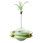 Load image into Gallery viewer, Green cat toy tumbler with turntable balls, dental play surface, and feather attachment on a spring.
