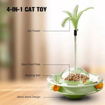 Load image into Gallery viewer, 4-in-1 cat toy with a cat teaser feather, slow food plate, spinning ball, and stand-alone design for interactive play.