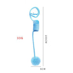 Load image into Gallery viewer, Blue spring suction cat toy with rabbit fur ball, 100cm long, designed for interactive play and exercise.