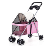 Load image into Gallery viewer, Lightweight pink folding pet stroller with mesh sides and easy assembly for small dogs or cats.