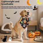 Load image into Gallery viewer, Golden retriever wearing Halloween bandana with pumpkin and ghost prints sitting near pumpkins and pet bowl indoors