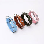 Load image into Gallery viewer, Adjustable leather pet collars with protective Airtag covers in blue, brown, green, and pink for cats and dogs tracking.