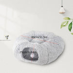 Load image into Gallery viewer, Foldable winter cat tunnel nest in soft plush with 80cm diameter and 25cm entrance for cats and small pets.