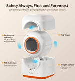 Load image into Gallery viewer, Exploded view of smart automatic cat litter box showing safety features like weight sensor, PIR detection, and anti-pinch design.