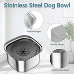 Load image into Gallery viewer, Large capacity stainless steel floating pet water bowl with widened edges and non-slip spill-proof design for slow water feeding