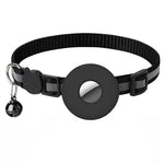 Load image into Gallery viewer, Black reflective adjustable pet collar with bell and Airtag holder for cats and small dogs to prevent loss