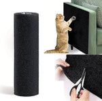 Load image into Gallery viewer, Black Cat Scratcher Sofa Protector roll with cat scratching sofa and close-up of cutting the self-adhesive scratch mat.