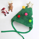 Load image into Gallery viewer, Green Christmas tree pet hat with colorful pom-poms and gold star, adjustable holiday costume for dogs and cats