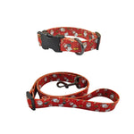 Load image into Gallery viewer, Adjustable Christmas dog collar and leash set with festive Santa print, durable polyester for small to large dogs