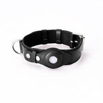 Load image into Gallery viewer, Black adjustable leather pet collar with protective Airtag cover and metal buckle for cats and dogs tracking