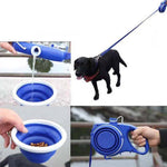 Load image into Gallery viewer, 2-in-1 pet leash with attached water bottle and collapsible bowl for dogs and cats, ideal for outdoor walks and hydration.