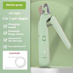 Load image into Gallery viewer, Matcha green POT N PET™ 2-in-1 Pet Nail Clippers with LED Light includes diamond grinder, LED light, and USB charging for safe pet nail care.