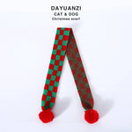 Load image into Gallery viewer, Knitted red and green checkered Christmas scarf with pom-poms for cats and dogs holiday winter wear