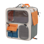 Load image into Gallery viewer, Large Travel Cat Backpack Carrier with mesh ventilation, transparent window, and colorful front pockets for pet supplies.