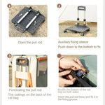 Load image into Gallery viewer, Step-by-step guide showing how to attach the Cat Backpack to the wheeled trolley base for secure pet transportation.