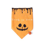Load image into Gallery viewer, Orange Halloween pet bandana with candy corn, spooky pumpkin face, and "Trick or Treat" text for dogs and cats