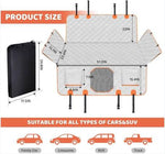 Load image into Gallery viewer, Dimensions and black carrying bag for waterproof dog backseat extender with hard bottom, fits all car types including SUV and trucks