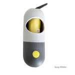 Load image into Gallery viewer, Gray and white LED light pet waste bag dispenser with yellow button and clip for dog and cat poop bags