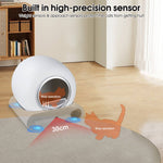 Load image into Gallery viewer, Smart self-cleaning cat litter box with built-in sensors to prevent operation while cat is nearby for safety.
