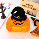 Load image into Gallery viewer, Halloween pet pumpkin hat with a witch hat design, perfect funny two-legged costume for cats and small dogs.