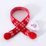 Load image into Gallery viewer, Red knitted wool pet scarf with white snowflake pattern and small Santa Claus hat with pin for pets