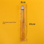 Load image into Gallery viewer, Halloween cat teaser wand toy with ghost design, bells, and orange black tassel, measuring 45cm long