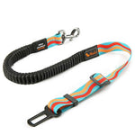 Load image into Gallery viewer, Adjustable pet seat belt for dogs and cats with a car safety buckle and colorful striped nylon strap for secure travel.