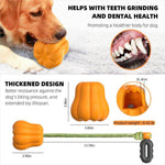 Load image into Gallery viewer, Orange pumpkin-shaped durable dog chew toy with rope for medium and large dogs, promoting dental health and indoor outdoor play.