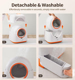 Load image into Gallery viewer, Detachable and washable 60L smart automatic cat litter box being cleaned under running water in steps.