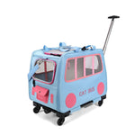 Load image into Gallery viewer, Blue portable pet trolley luggage with mesh windows and extendable handle for two cats or small dogs.