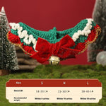 Load image into Gallery viewer, Knitted Christmas pet scarf with red bow and bell, green and white trim, festive collar hat decoration for small to large pets