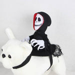 Load image into Gallery viewer, Funny skeleton rider pet costume on a plush dog. Halloween Teddy Cape design for cats and dogs, adjustable and breathable.