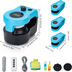 Load image into Gallery viewer, Full set of Interactive Cat Treadmill Toy with motor unit, pulleys, remote, USB cable, and accessories, including size dimensions.