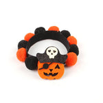 Load image into Gallery viewer, Halloween pet fur ball collar with orange and black balls and a pumpkin pirate face accessory for dogs and cats
