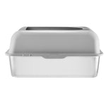 Load image into Gallery viewer, 6-inch deep cat litter box with odor-control and filtering foot board in gray and transparent design