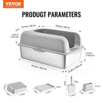 Load image into Gallery viewer, 6-inch deep cat litter box with odor control, filtering foot board, and detailed dimensions for all parts shown