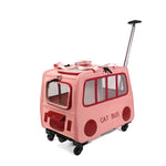 Load image into Gallery viewer, Portable pink pet trolley luggage with wheels and handle, foldable carrier for two cats or small dogs, shaped like a bus.
