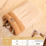 Load image into Gallery viewer, Cat resting inside a beige plush winter sleeping bag for cats and small dogs with soft velvet and lambswool lining