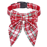 Load image into Gallery viewer, Adjustable red plaid Christmas dog bow tie collar with holiday snowflake pattern for small to large dogs