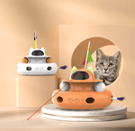 Load image into Gallery viewer, Unlock fun with the Automatic Laser Cat Toy in white and orange, featuring rotating feathers and interactive ball tracks for curious cats.