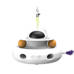 Load image into Gallery viewer, White interactive Electric Turntable Cat Toy with feather wand and motion-activated balls, perfect for keeping indoor cats active.