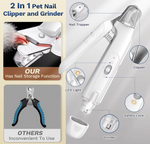 Load image into Gallery viewer, Comparison chart of POT N PET™ 2-in-1 Pet Nail Clippers with LED Light and traditional clippers, showcasing clipper, grinder, and nail trapper.