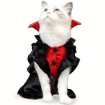 Load image into Gallery viewer, White cat wearing a red and black vampire cape costume for Halloween or cosplay events for cats and small dogs